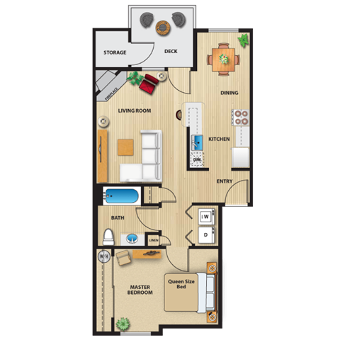 Floor plan for 1 bed, 1 bath, 724 sqft